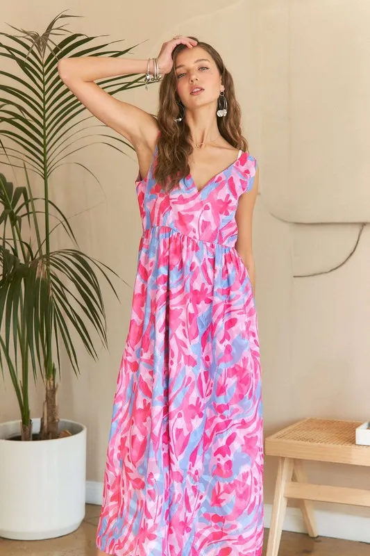 Abstract Floral V-Neck Maxi Dress, image 2