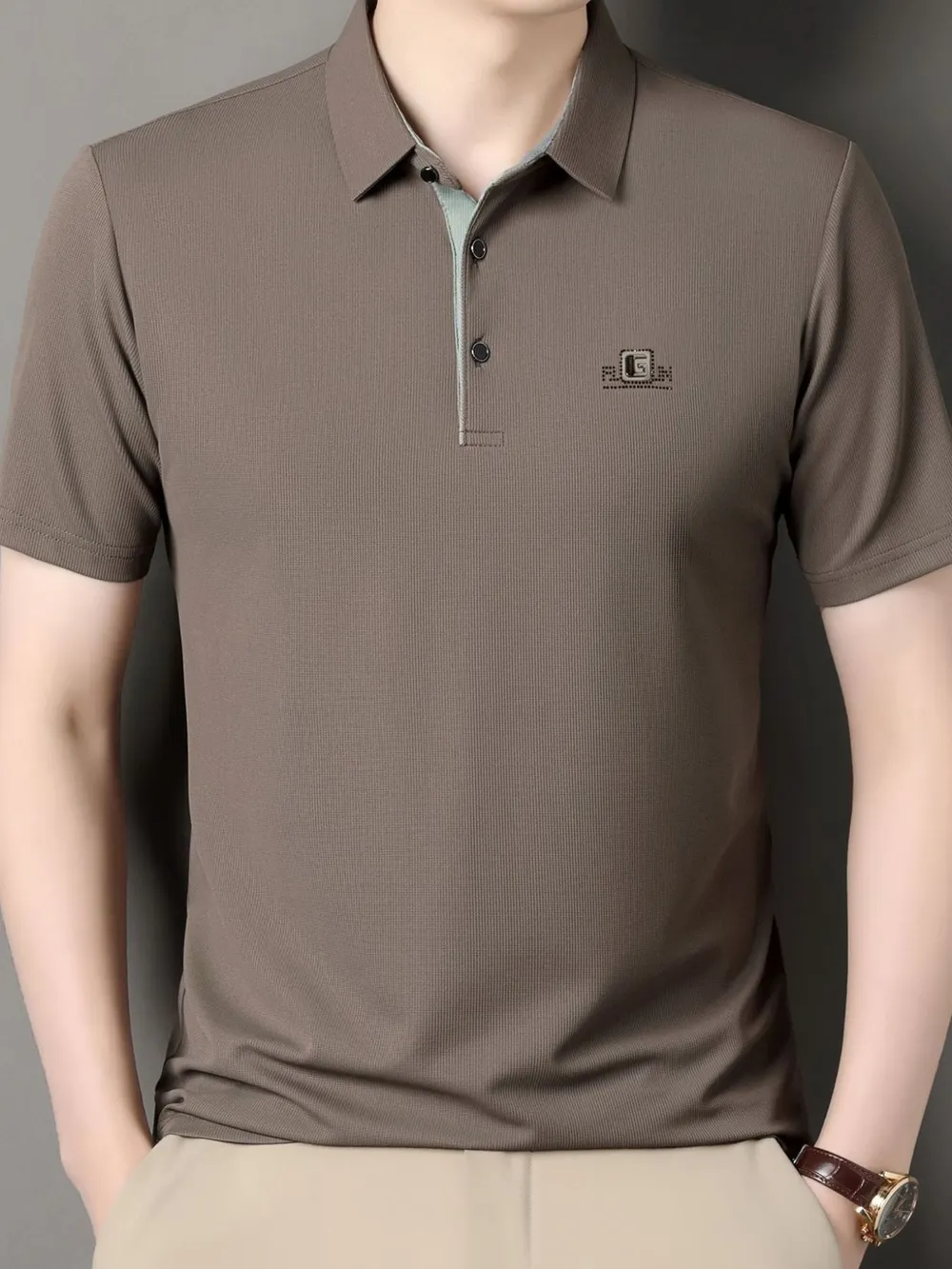 Men's Plus Size Button Detail Short Sleeve Polo, image 6