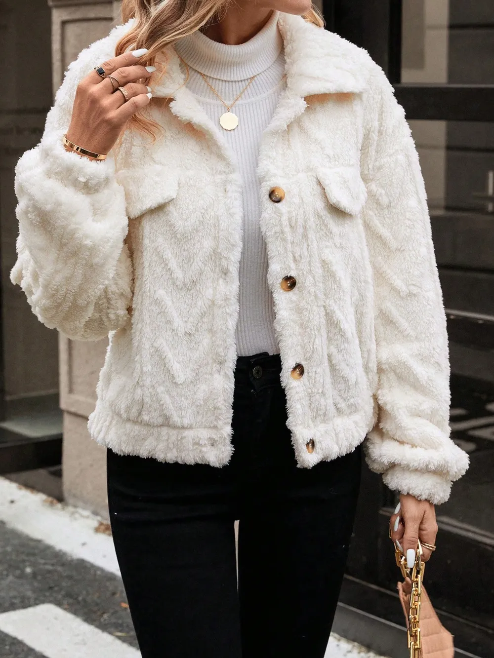 Button Up Long Sleeve Fuzzy Outerwear, image 4