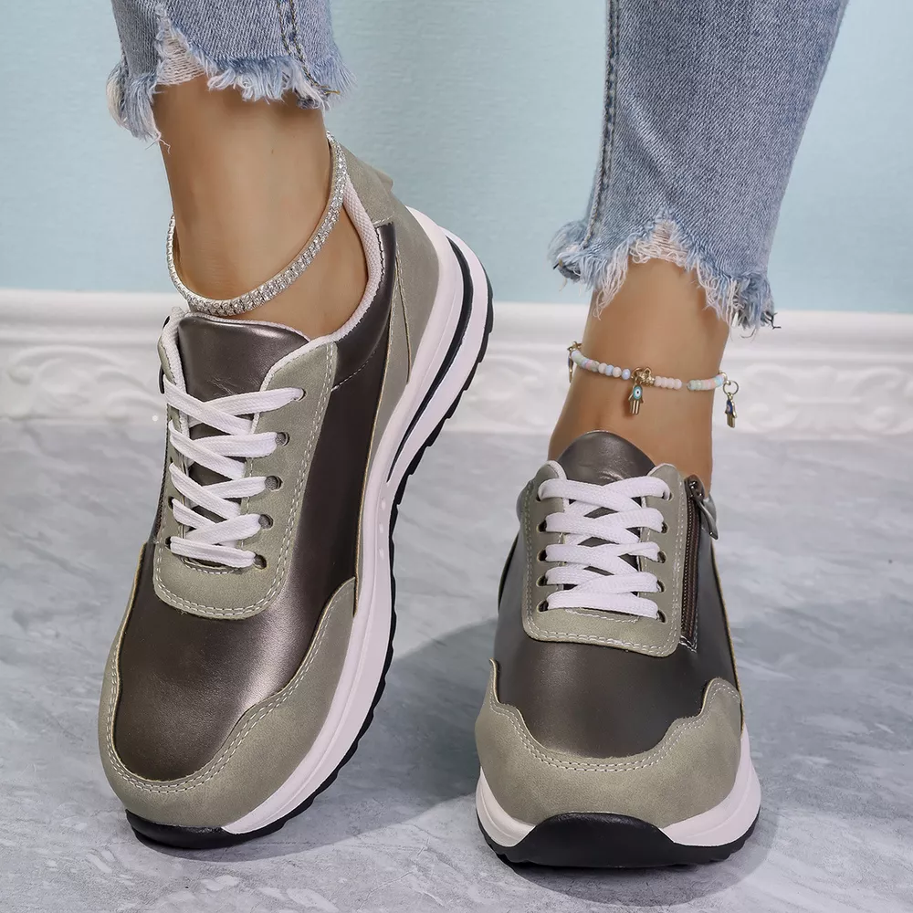 Zipper Detail Lace Up Sneakers, image 6