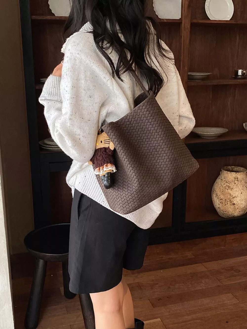 Vintage Woven Leather Shoulder Bag, image 7