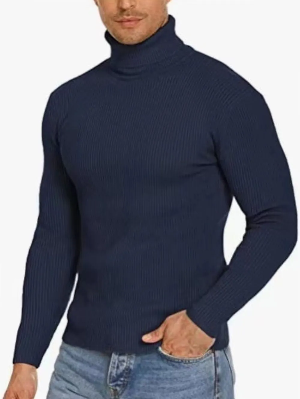 Men's Plus Size Ribbed Turtleneck Long Sleeve Sweater, image 5