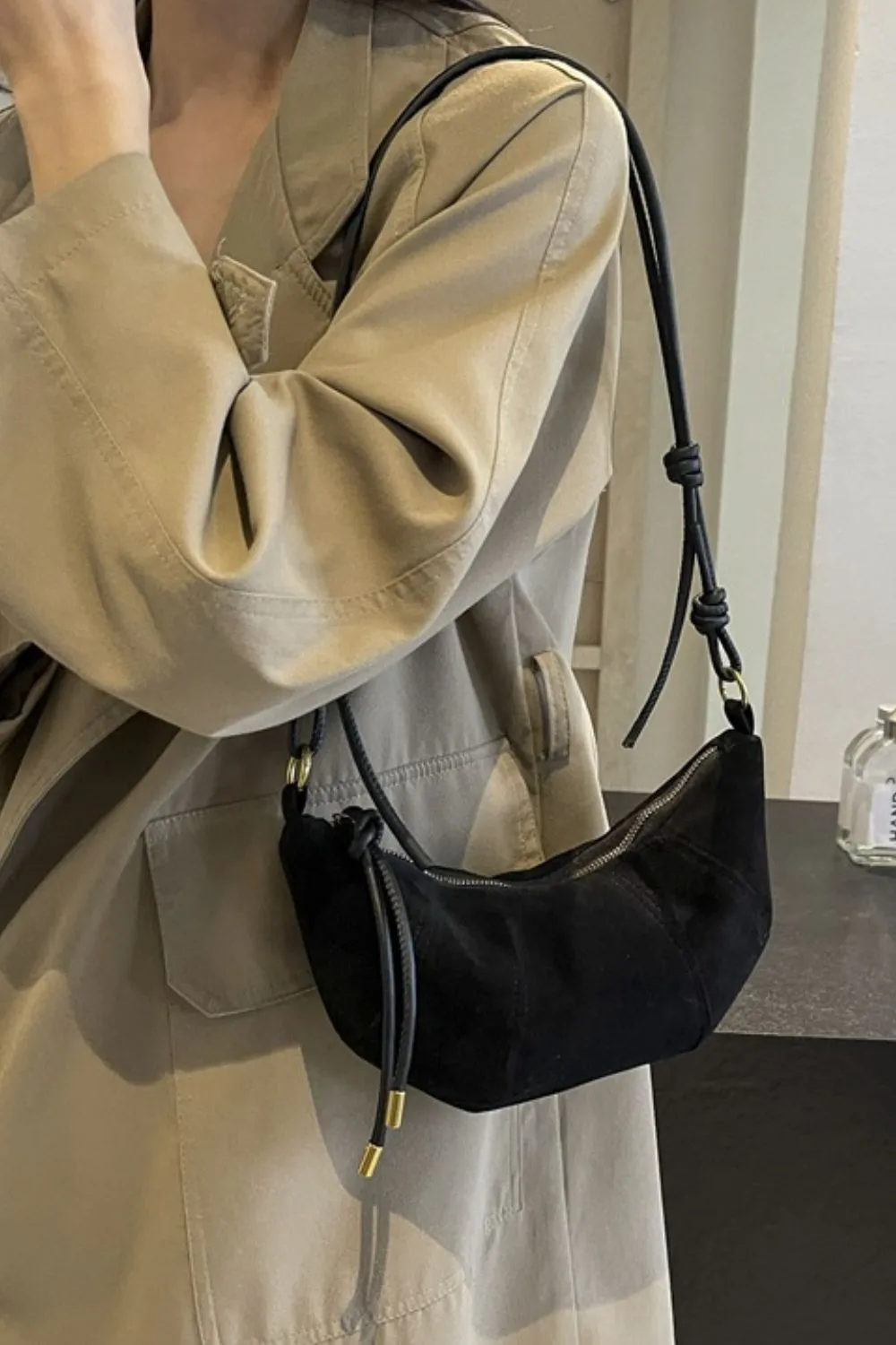 PU Leather Strap Suede Shoulder Bag, image 16