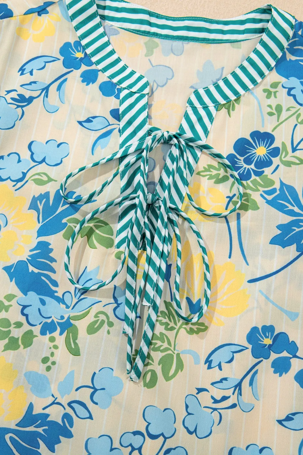 Floral Striped Trim Puff Short Sleeve Dress, image 3