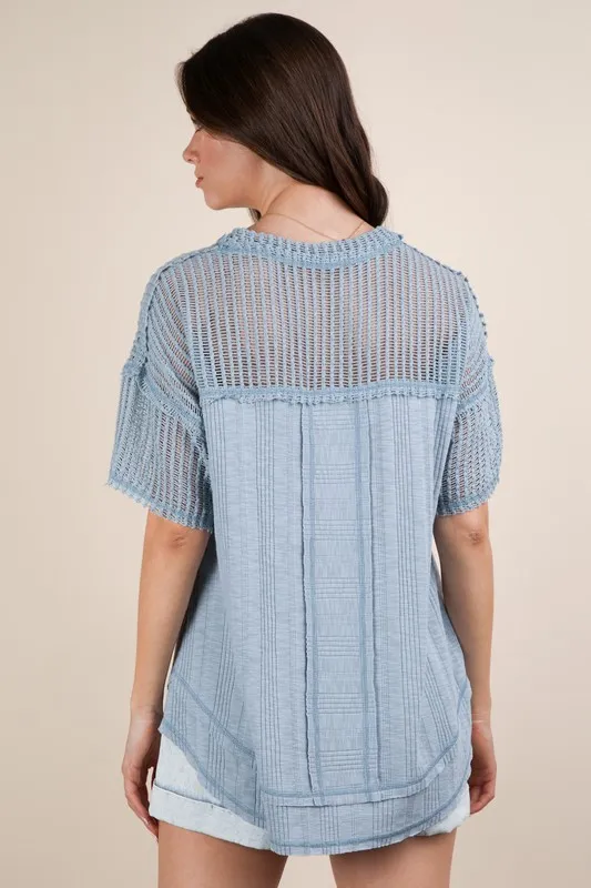 Oversized Contrast Knit Comfy Casual Top, image 4