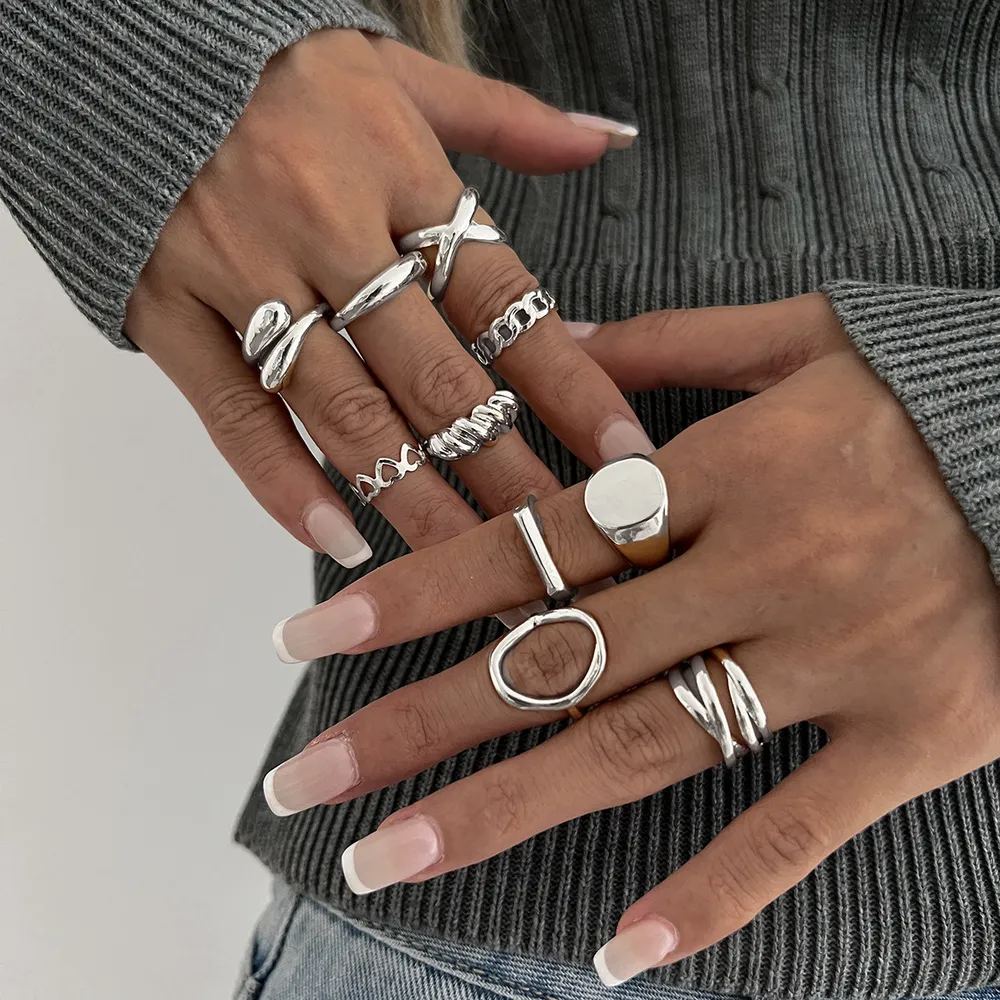 10-Piece Alloy Geometric Ring, image 2