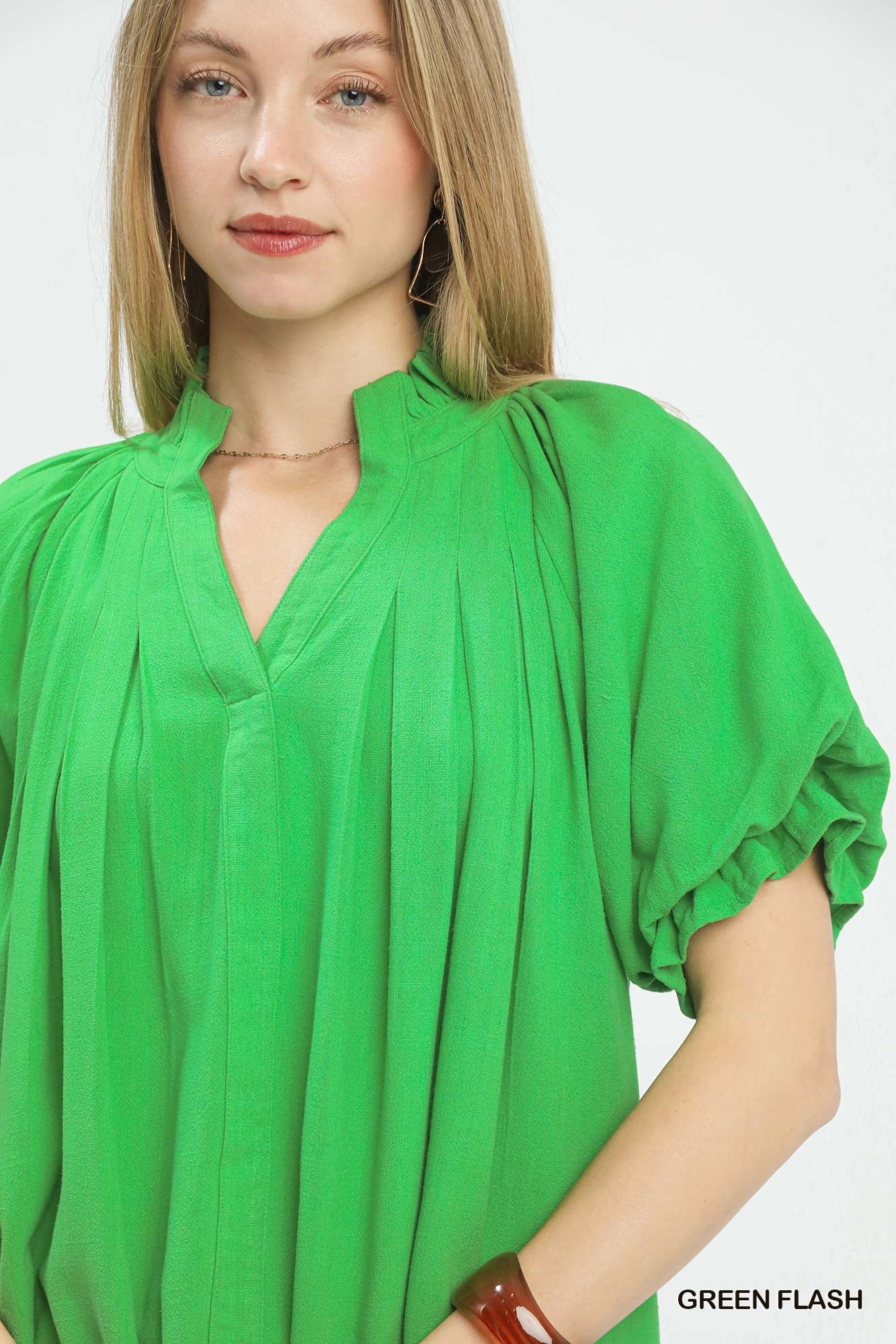 Linen V-Neck Flutter Sleeve Top, image 3