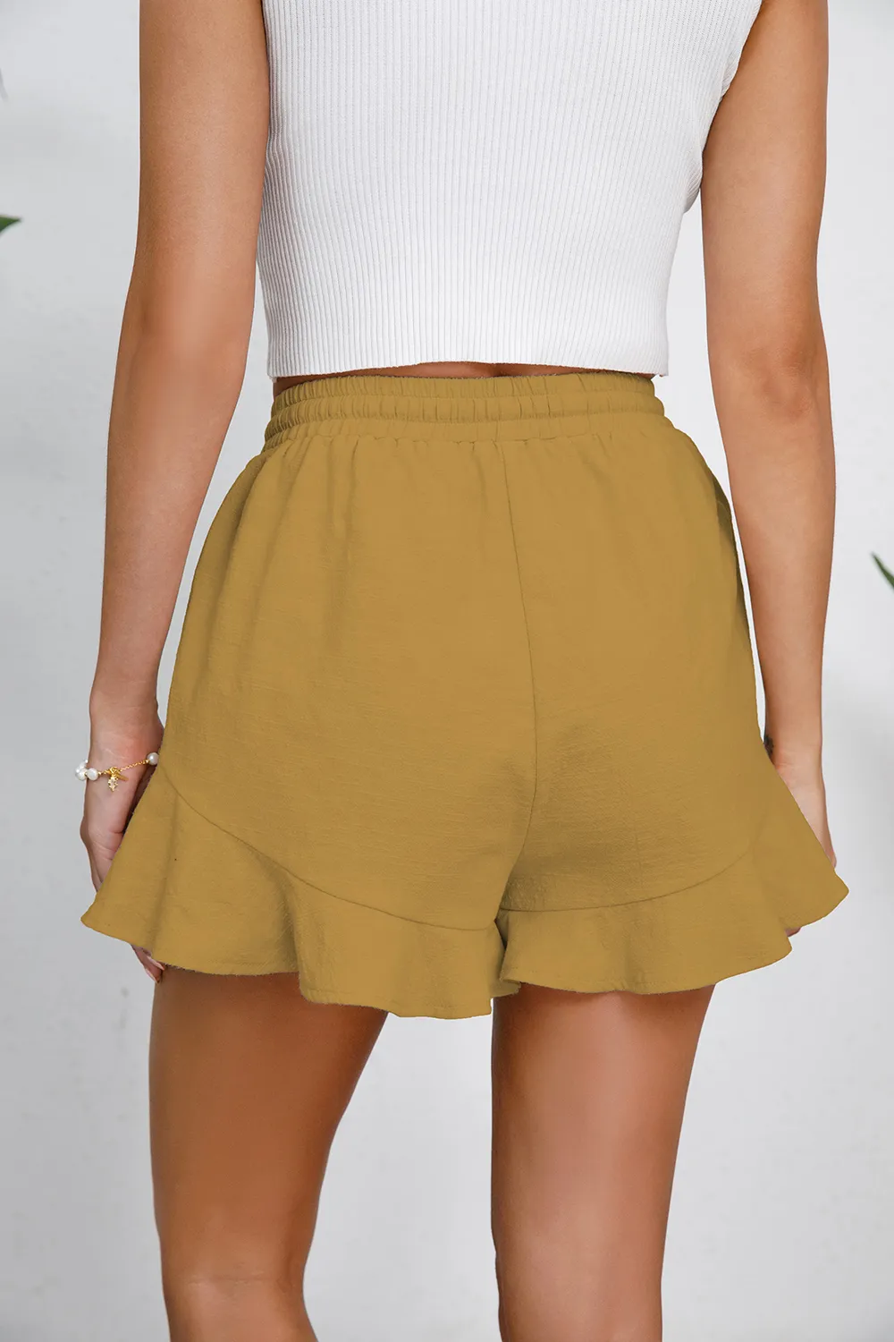 Full Size Drawstring Ruffle Hem Shorts, image 6