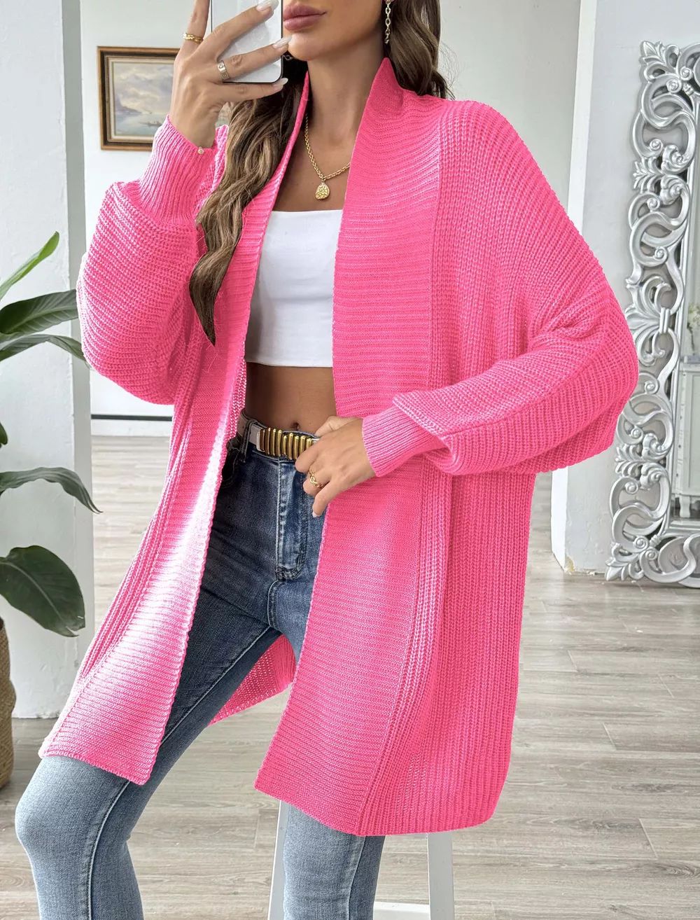 Open Front Ribbed Knit Cardigan, image 24