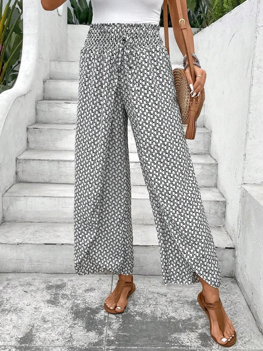 Tied Printed Wide Leg Pants, image 4