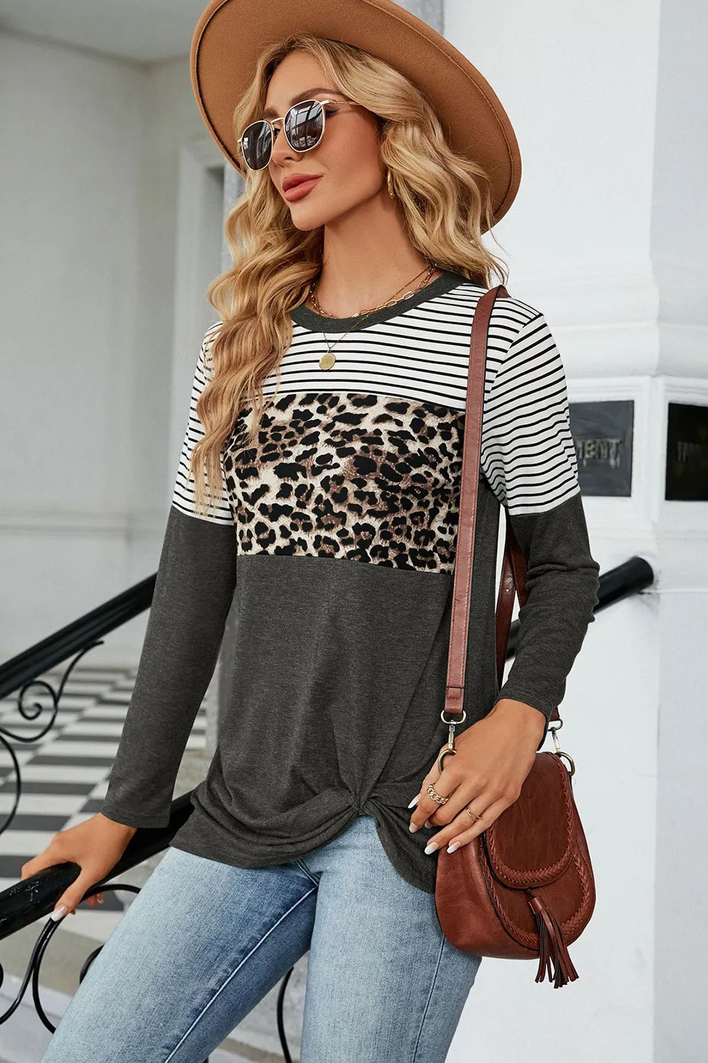 Leopard Striped Round Neck T-Shirt, image 3