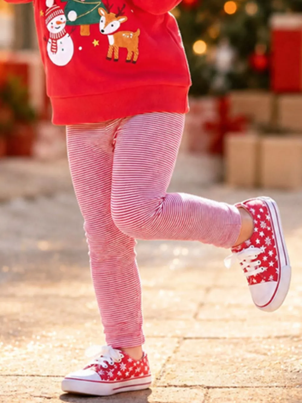 Children's Christmas Themed Sweatshirt and Striped Leggings Set, image 3