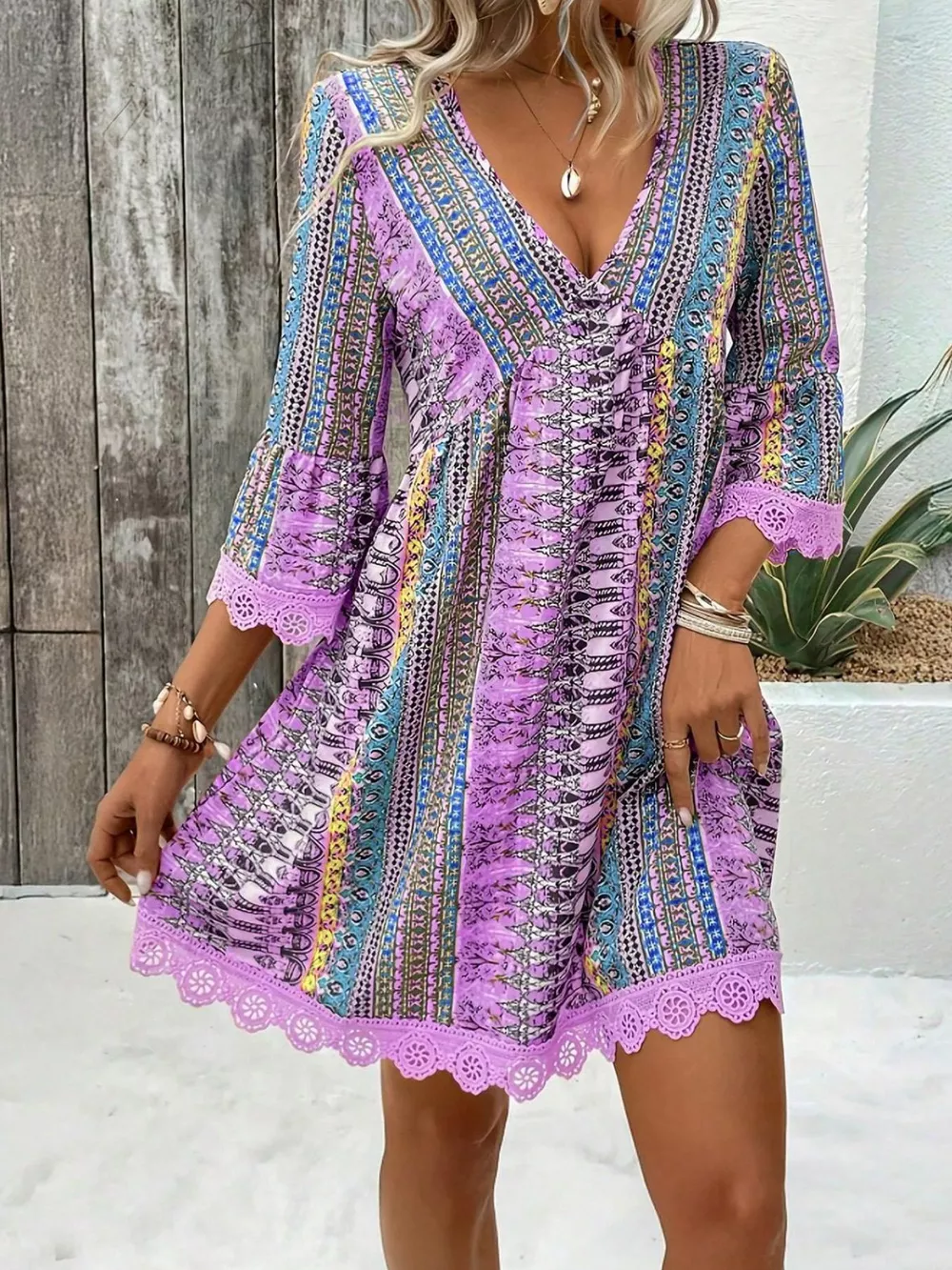 Printed V-Neck A-Line Dress, image 14