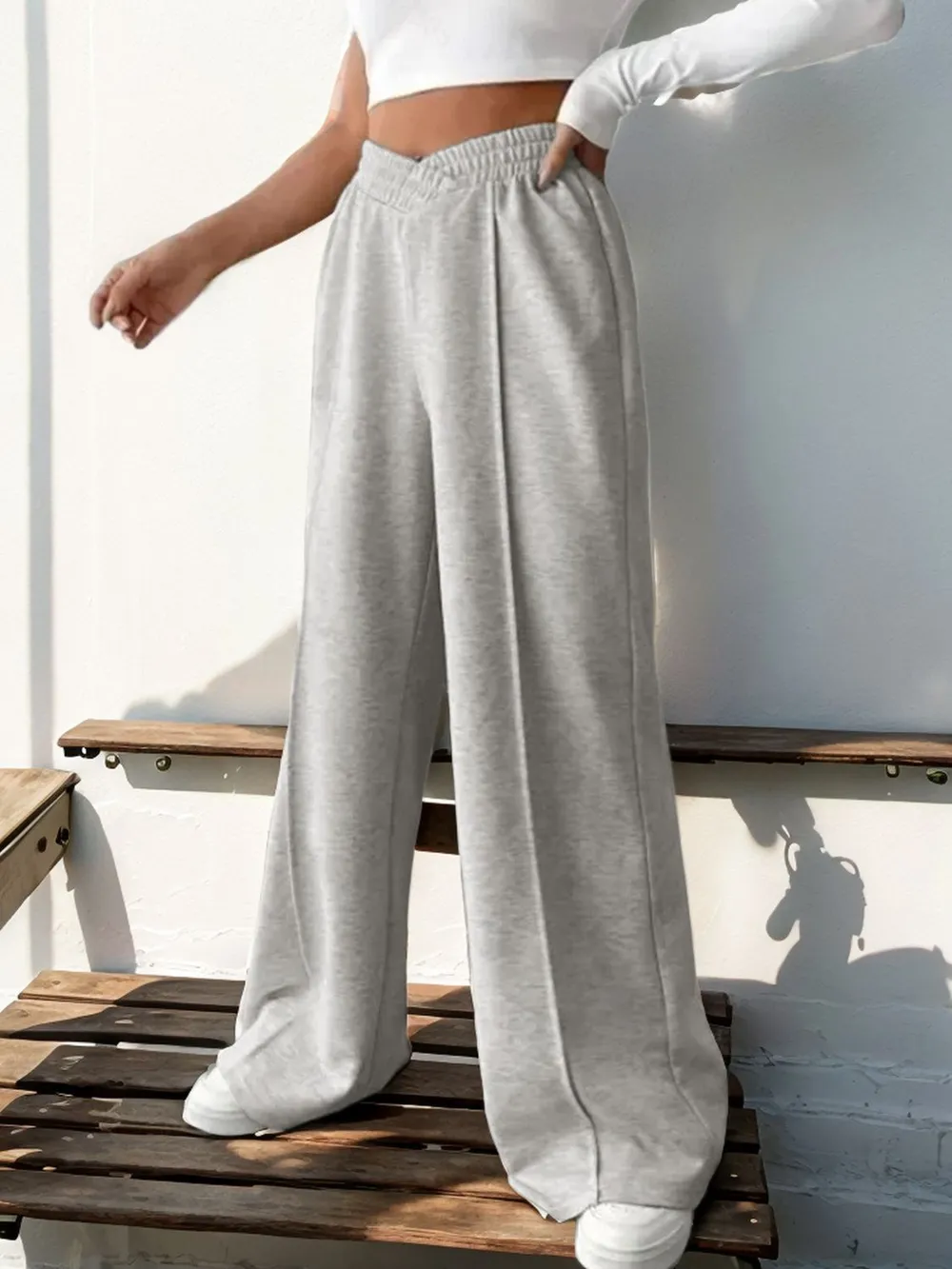 Elastic Waist Wide Leg Pants, image 3