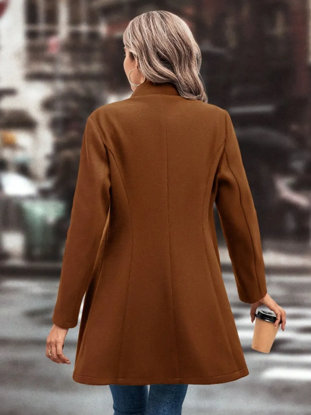 Collared Neck Button Up Long Sleeve Coat, image 9