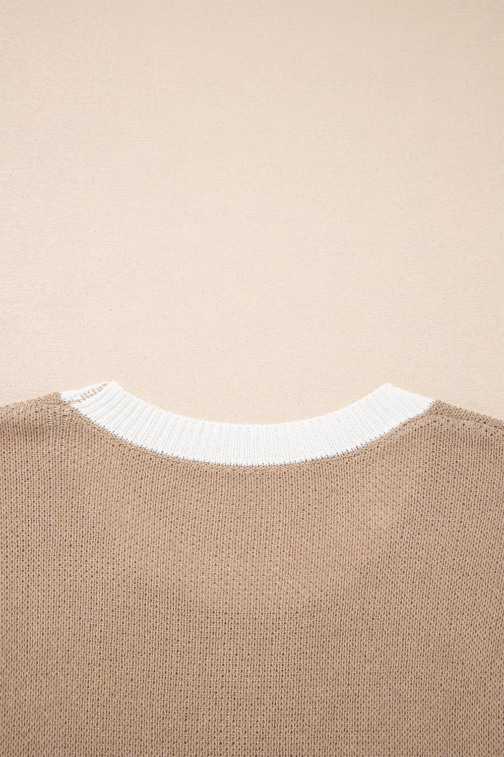 Horse Shoe Pattern Contrast Trim Short Sleeve Sweater, image 8