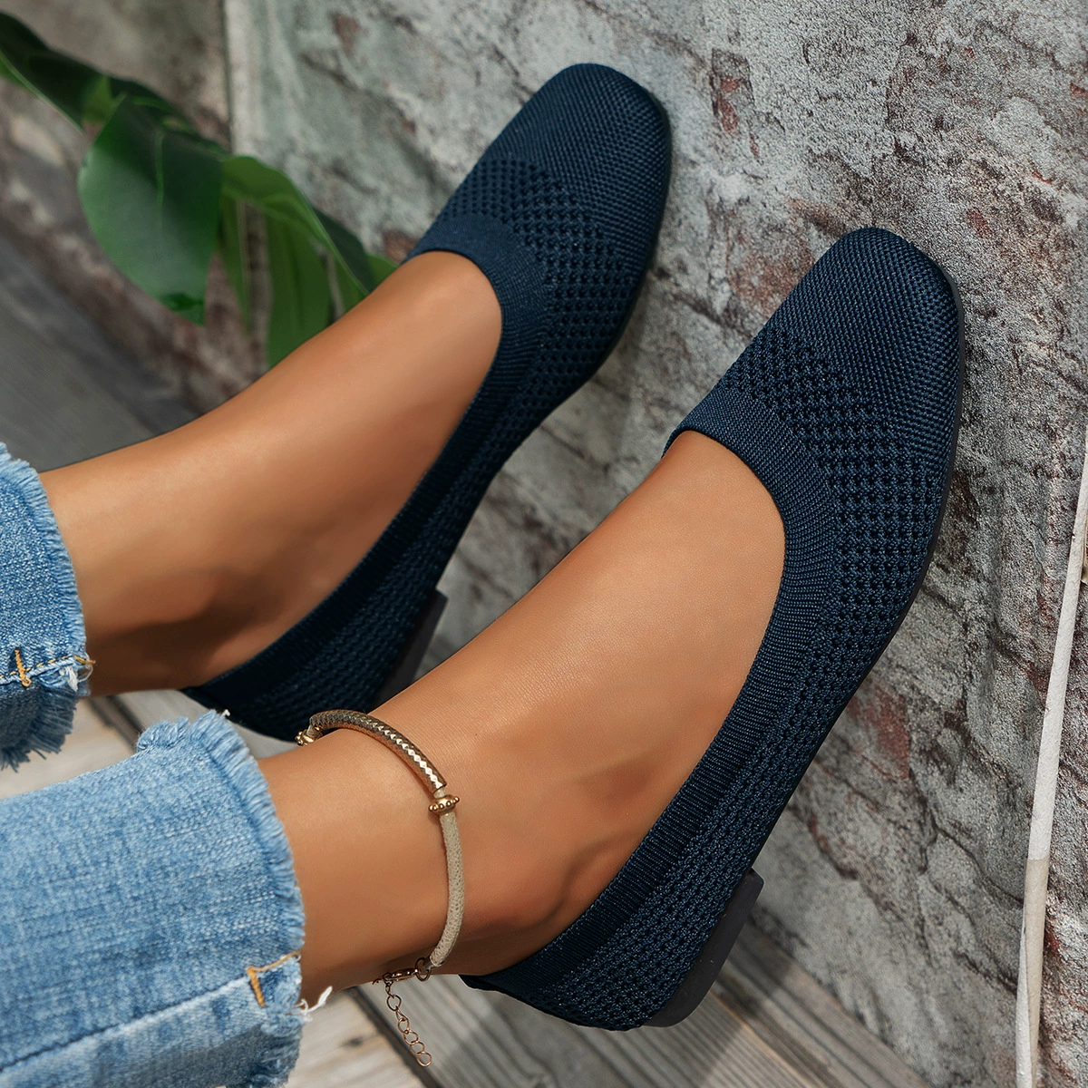 Square Toe Solid Color Mesh Slip-Ons, image 5