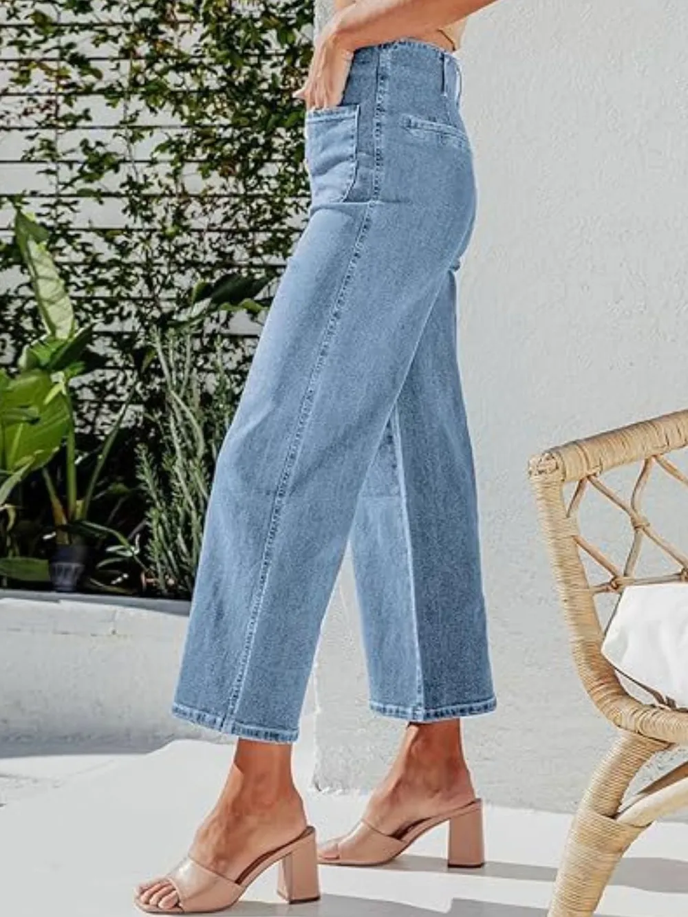 Button Fly Cropped Jeans with Pockets, image 8