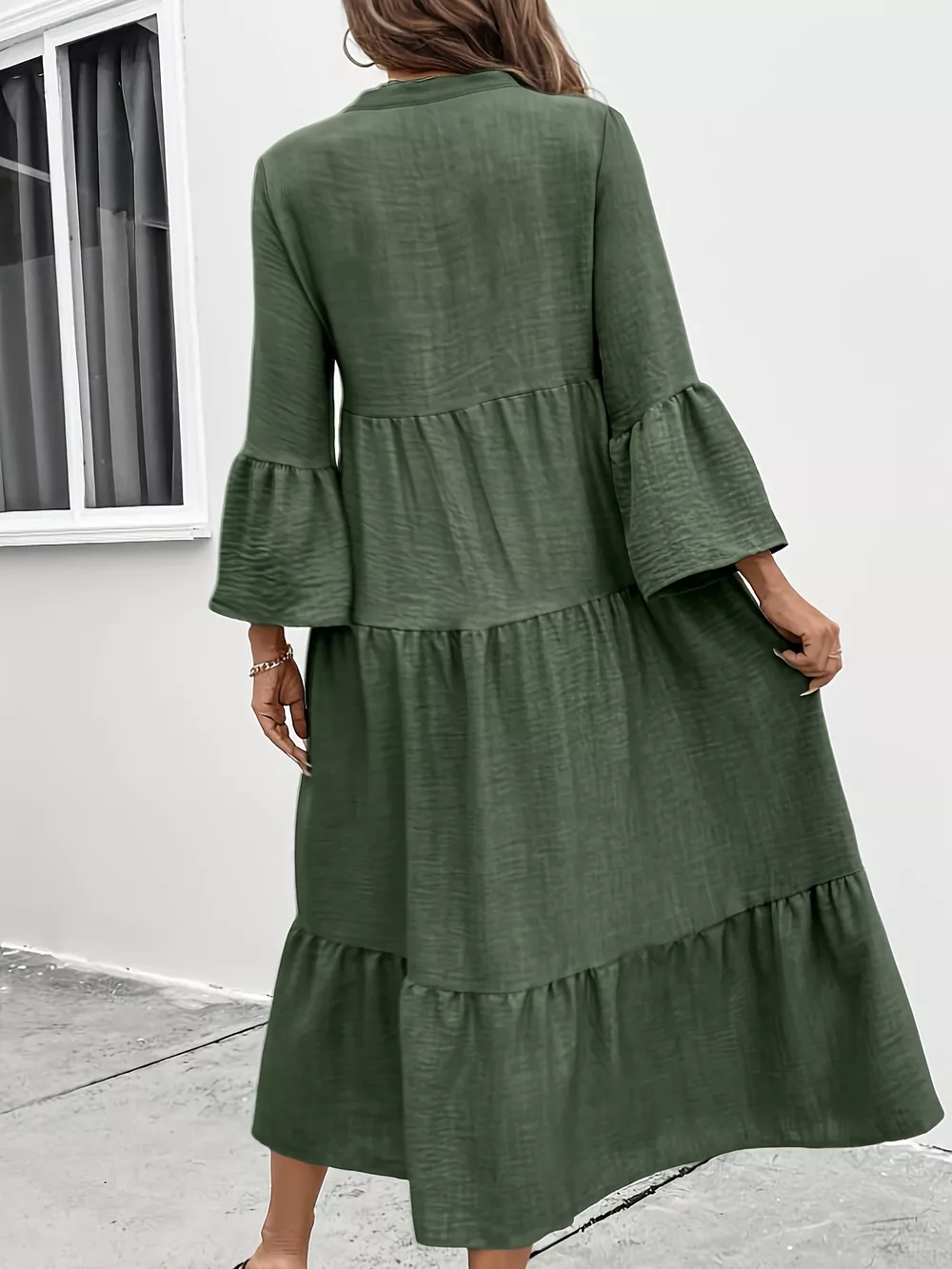 Button Front Tiered Midi Dress, image 4