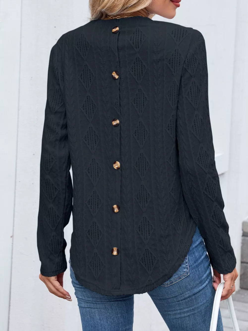 Openwork Textured Long Sleeve Top, image 10