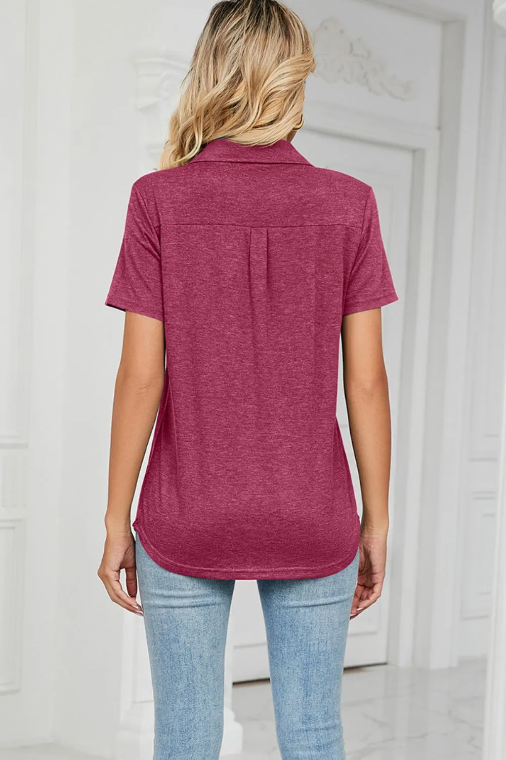 Johnny Collar Short Sleeve Blouse, image 4