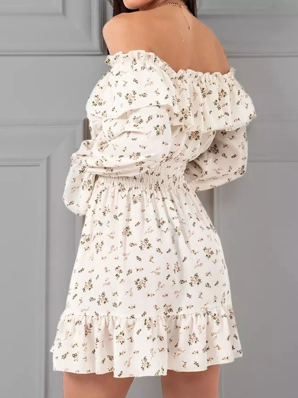 Off-Shoulder Floral Print Ruffle Dress, image 4