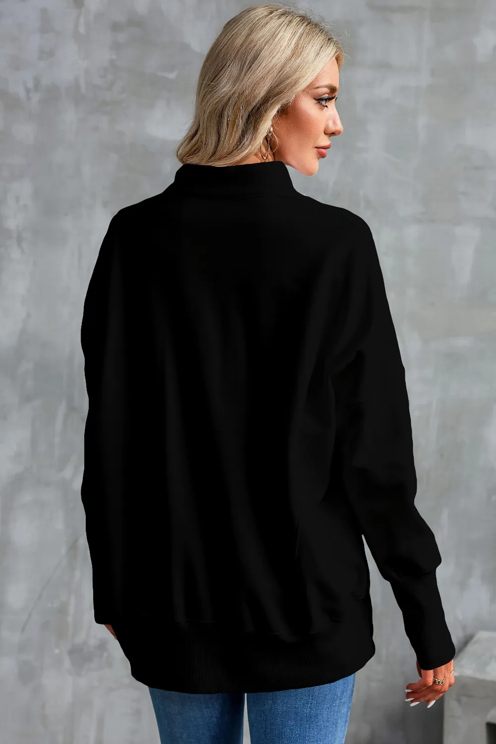 Half Zip Pocketed Dropped Shoulder Sweatshirt, image 5