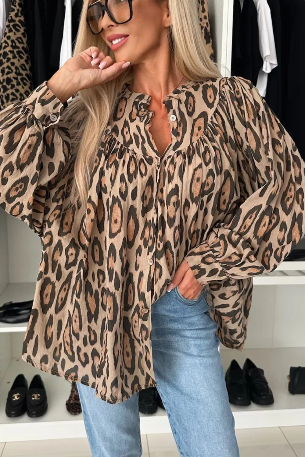 Leopard Print Button Down Long Sleeve Shirt, image 4