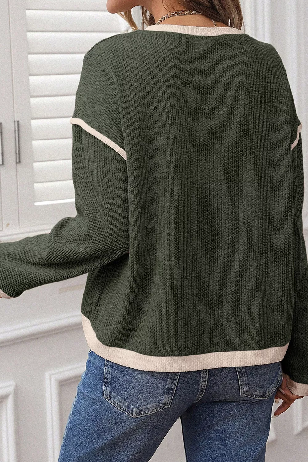 Duck Graphic Contrast Trim Patchwork Casual Knit Top, image 4