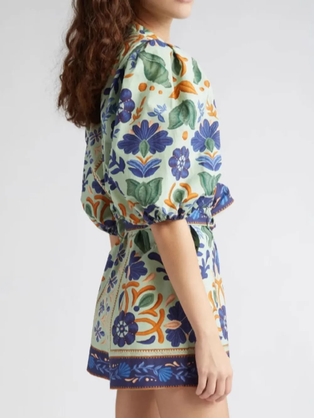 Floral Print Button Front Belted Romper, image 2