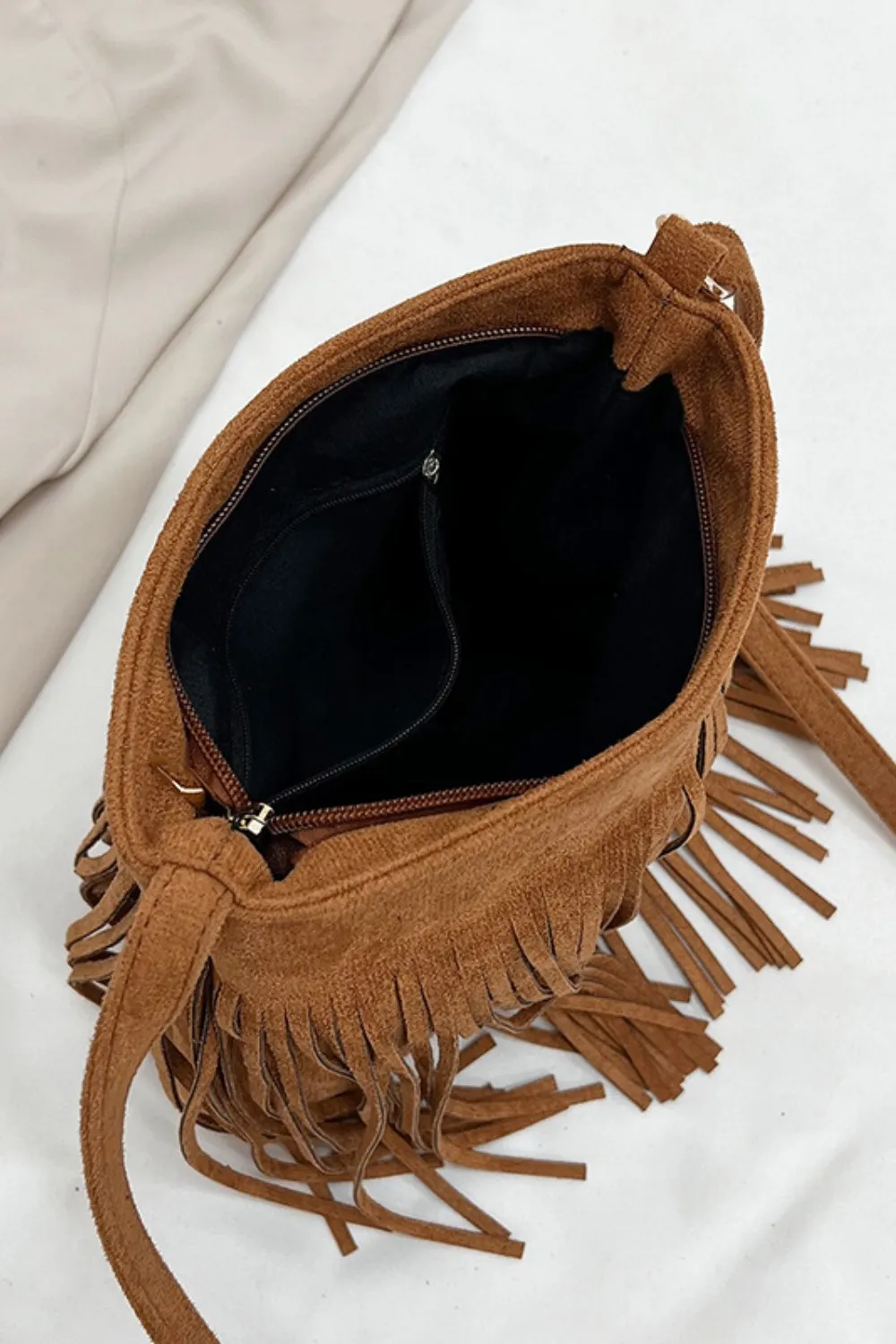 Suede Fringe Shoulder Bag, image 3