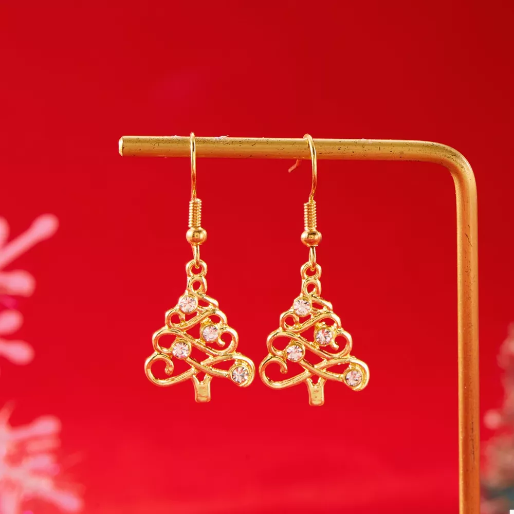 18K Gold-Plated Rhinestone Christmas Tree Dangle Earrings, image 4