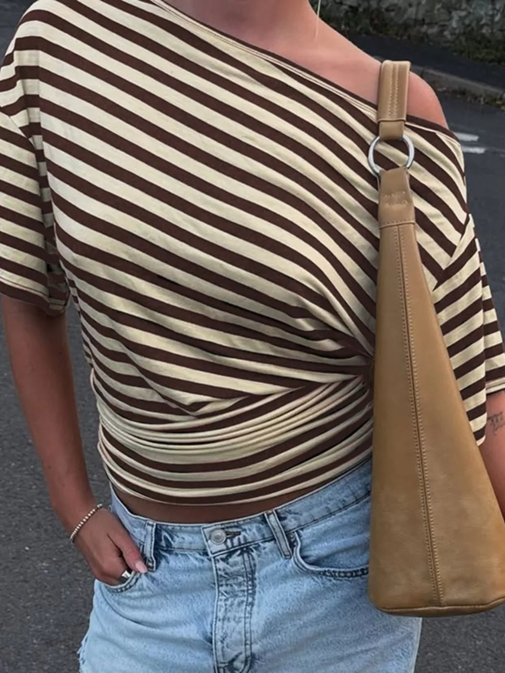 Striped One-Shoulder T-Shirt, image 6
