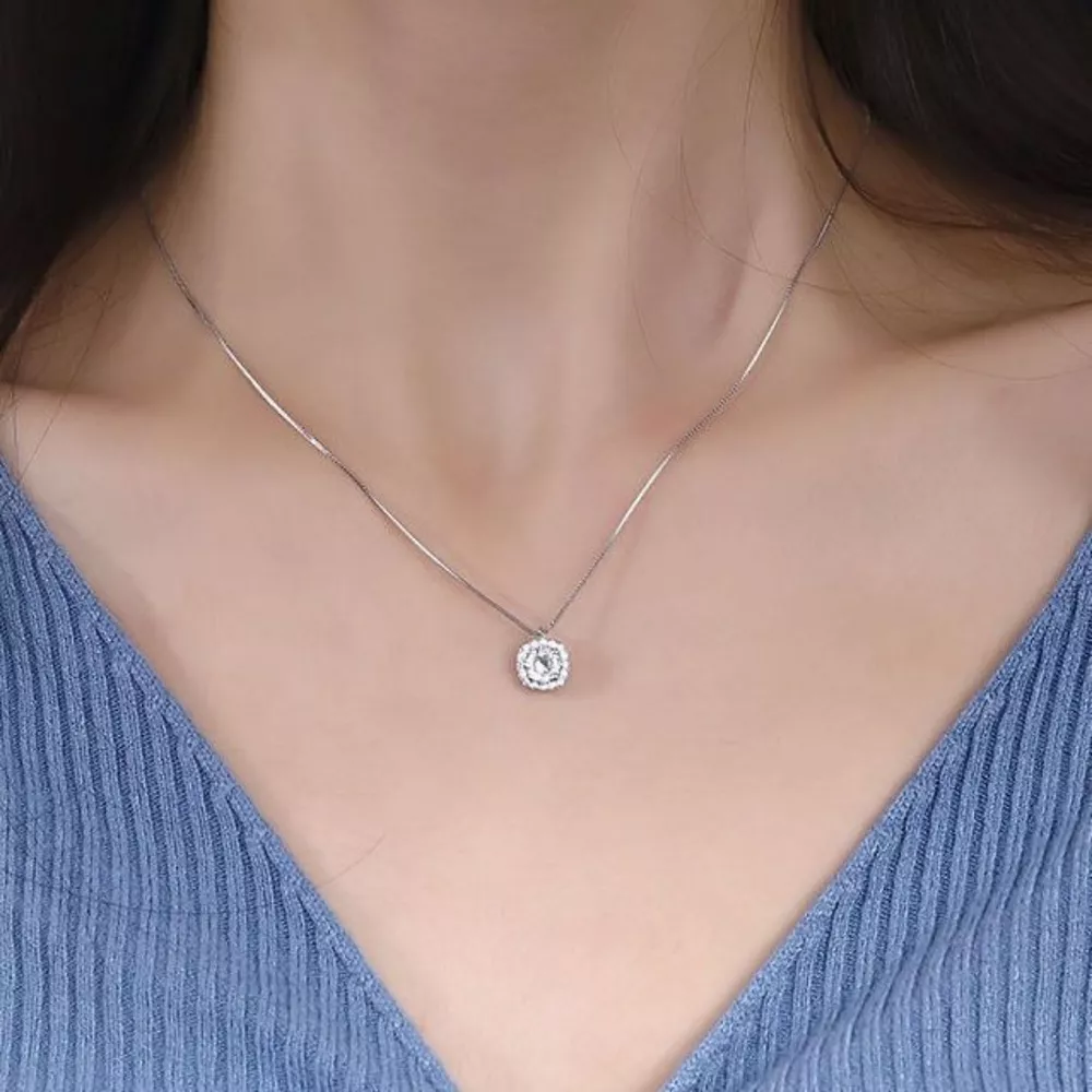 925 Sterling Silver Zircon Pendant Necklace, image 7