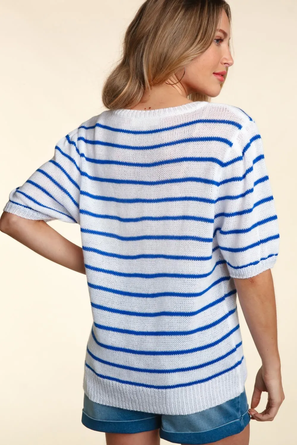 Letter Embroidery Striped Knit Top, image 2