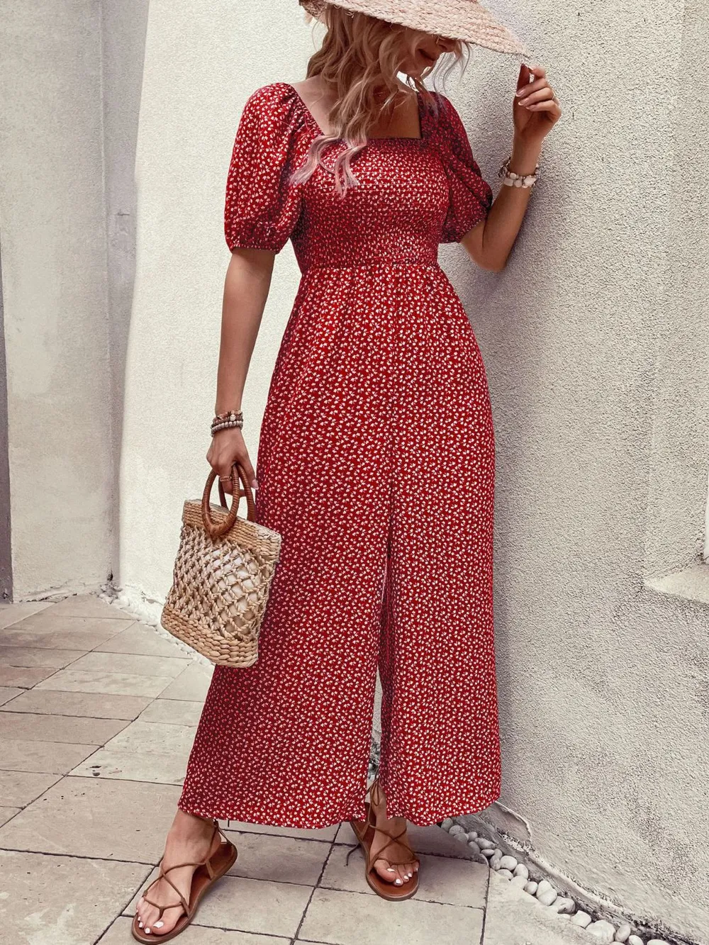 Printed Square Neck Puff Sleeve Jumpsuit, image 6