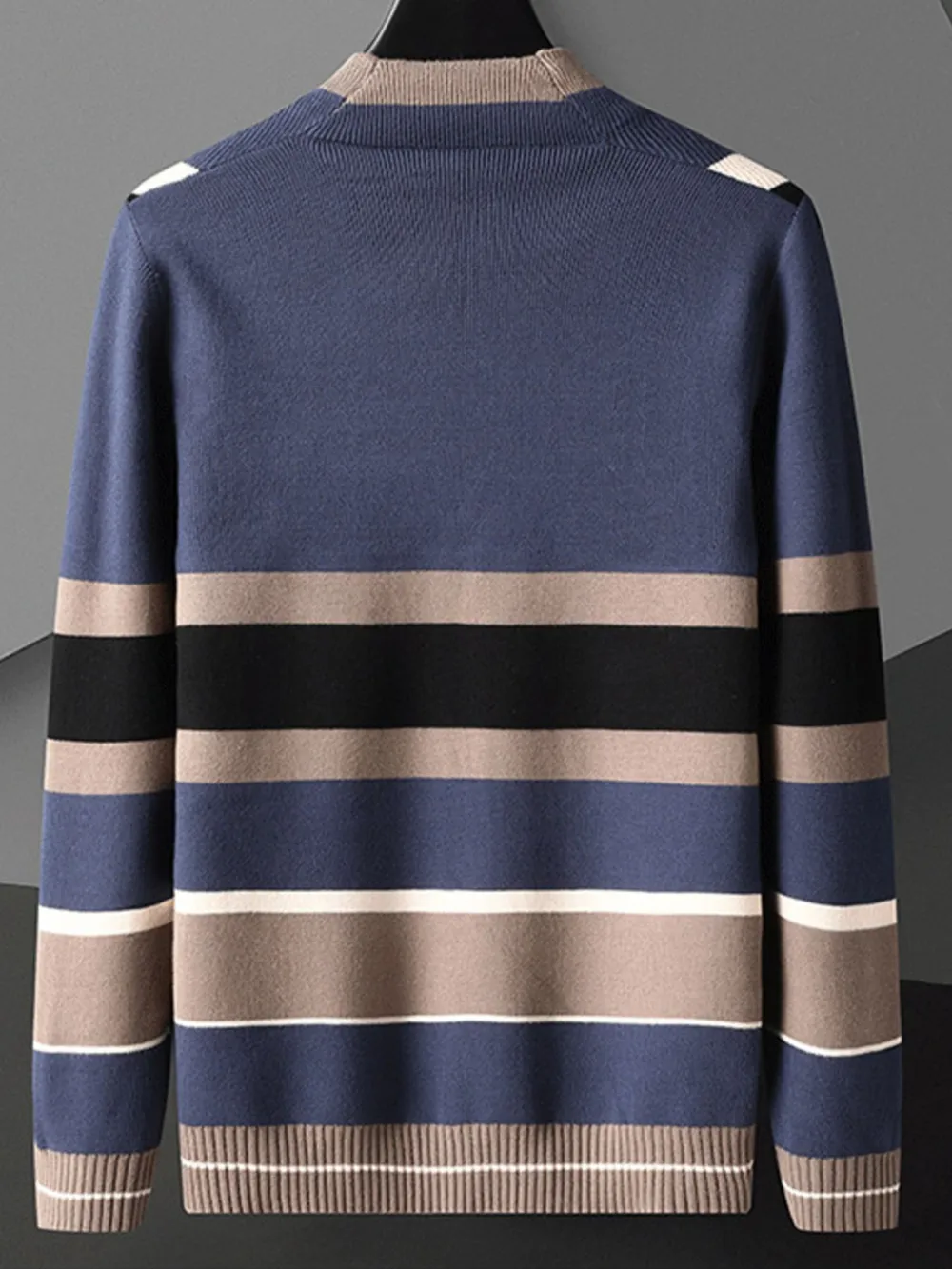 Men's Plus Size Striped Open Front Knit Cardigan, image 2
