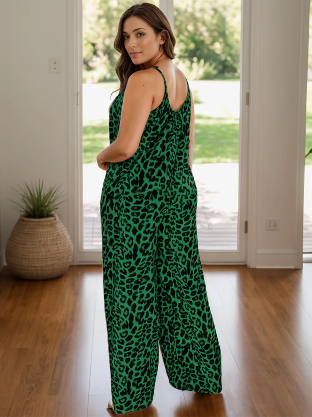Full Size Leopard Scoop Neck Wide Leg Jumpsuit, image 5