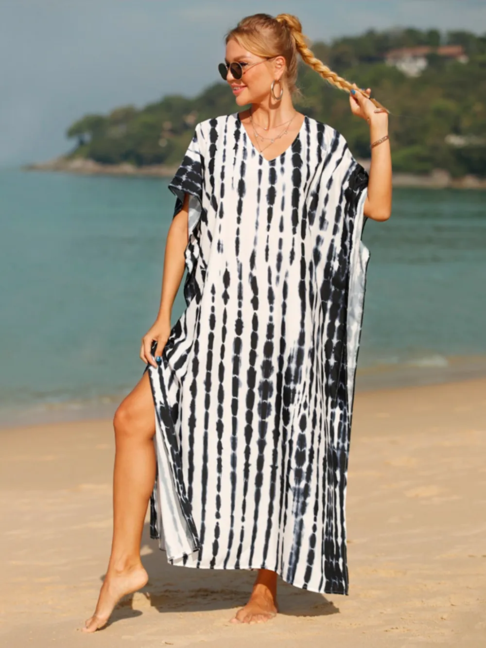 Tie-Dye V-Neck Half Sleeve Cover-Up, image 8