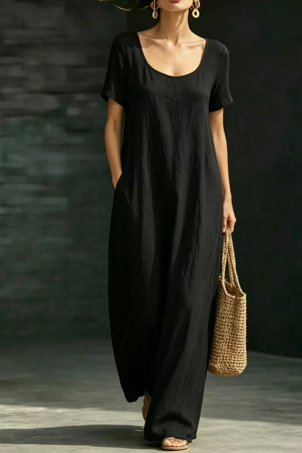 Full Size Casual Loose Short Sleeve Maxi Dress Plus Size, image 6