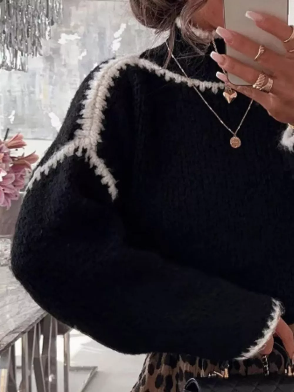 Contrast Trim Turtleneck Long Sleeve Sweater, image 9