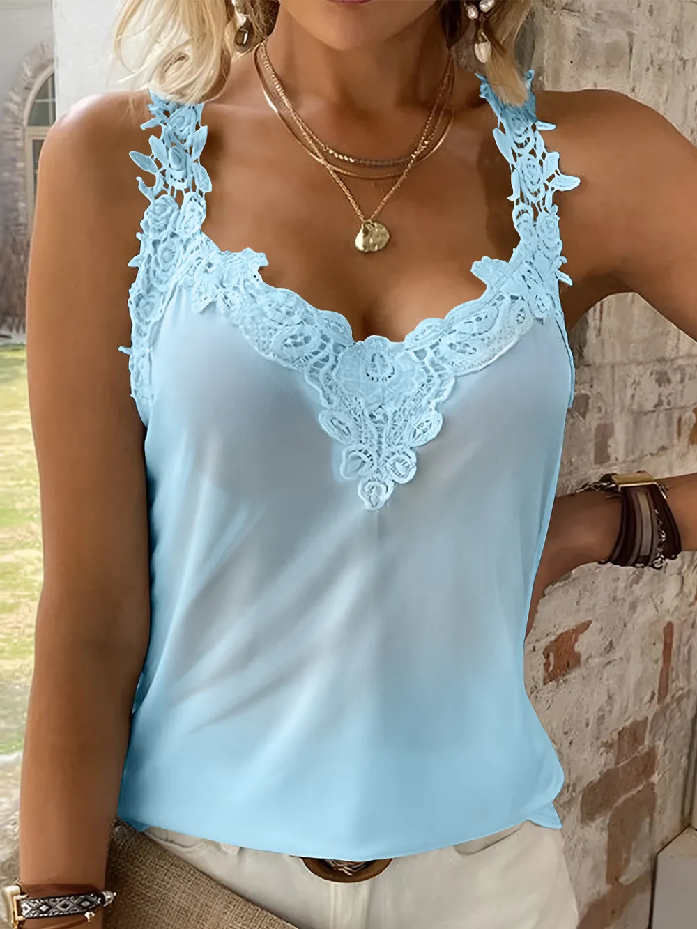Full Size Lace Detail V-Neck Tank, image 3