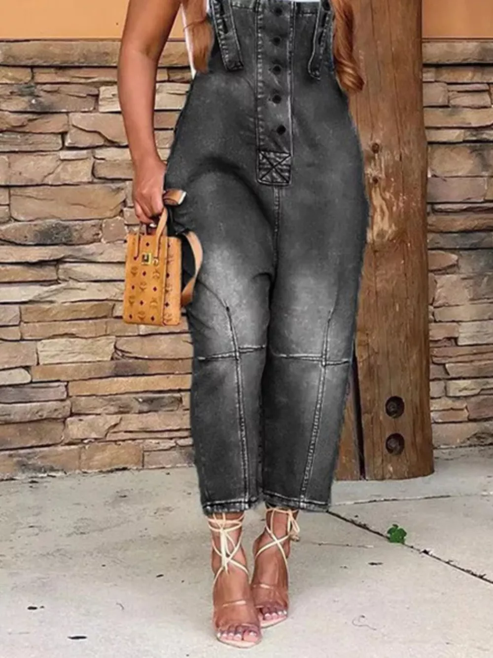 Full Size Button Front Denim Overalls with Pockets Plus Size, image 12