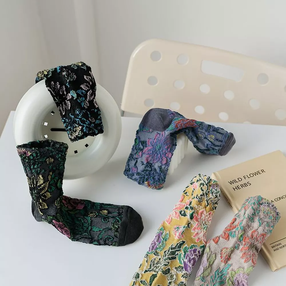 Floral Jacquard Crew Socks, image 6