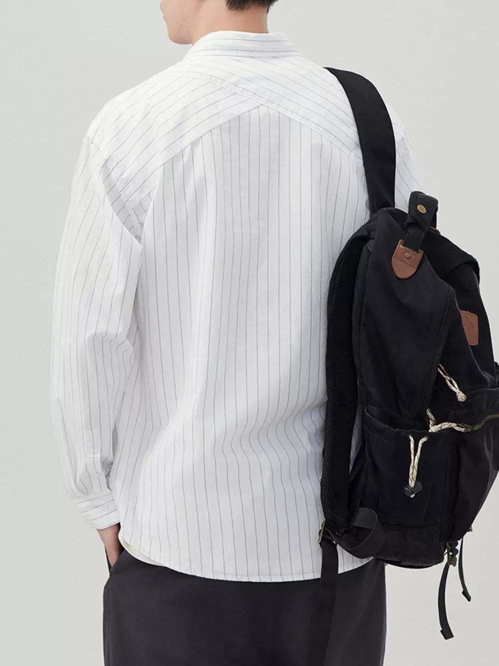 Men's Plus Size Striped Button Up Long Sleeve Shirt, image 6