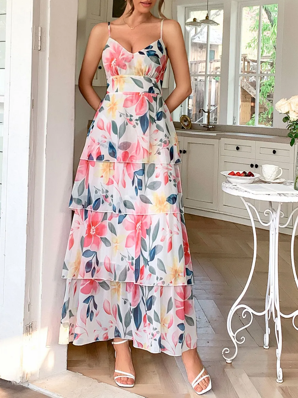 Floral Print Layered Maxi Cami Dress, image 9