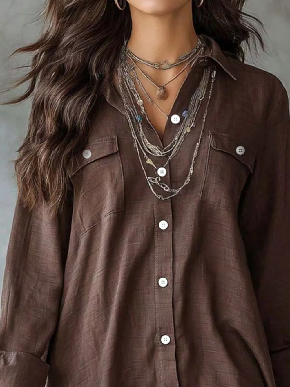Casual Linen Shirt Dress with Pockets, image 5