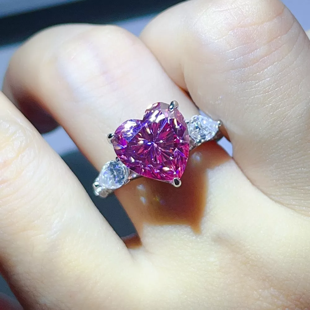 6 Carat 925 Sterling Silver Moissanite Heart Ring, image 4