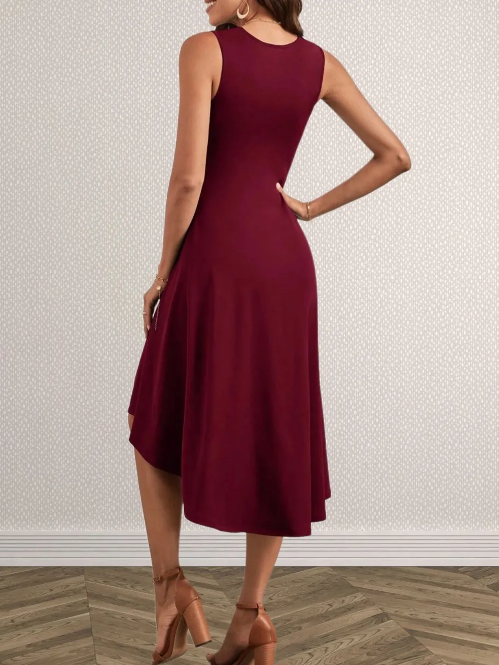Ruched Round Neck Sleeveless Dress, image 5