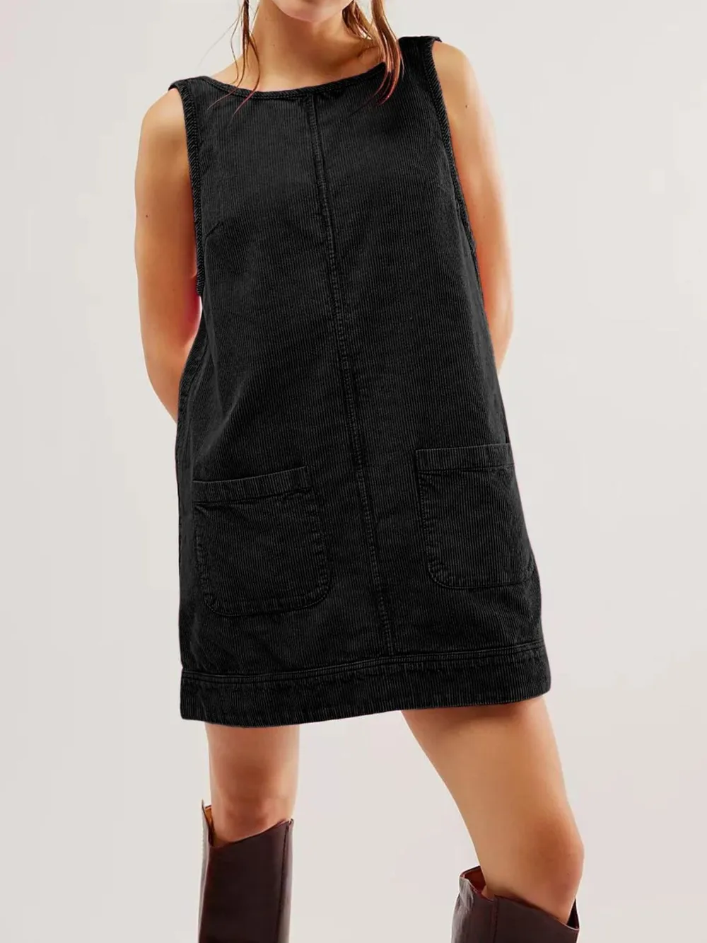 Round Neck Wide Strap Mini Dress with Pockets, image 18
